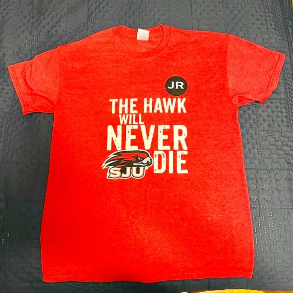 SJU St Joseph's University Hawk Will Never Die Adult M Gildan Short Sleeve Shirt